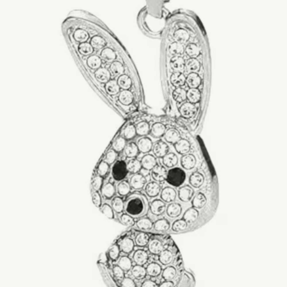 Crystal Bunny Charm Pendant - Silver Tone with Chain
